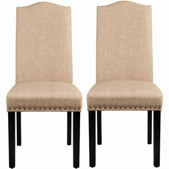 Sptwo | Dining Chairs Upholstered Parsons Chairs with Rubber Wood Legs and Nailhead Trim, Fabric Side Chairs for Dining Room, Kitchen and Living Room, Set of 2, Khaki
