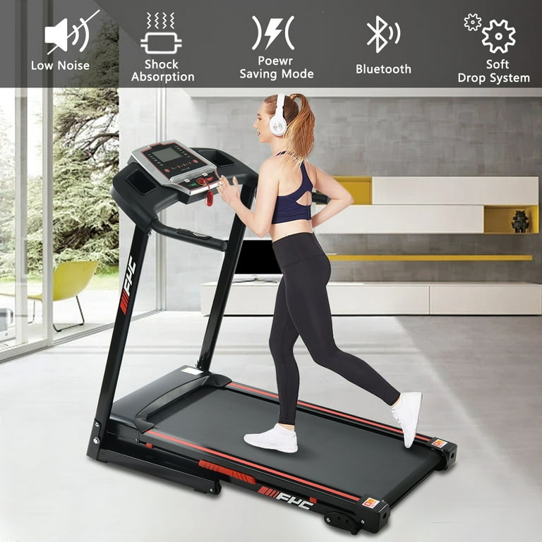 3.5HP Folding Treadmill with Incline 330lb Capacity APP Connected Treadmill Shock Absorption System Bluetooth Audio Speakers Pulse Monitor 12