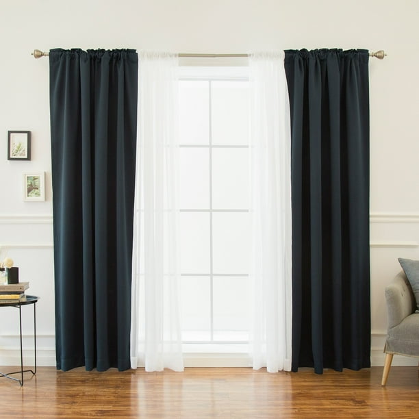 Best Home Fashion Mix and Match Solid Blackout and Sheer Voile 4 Piece