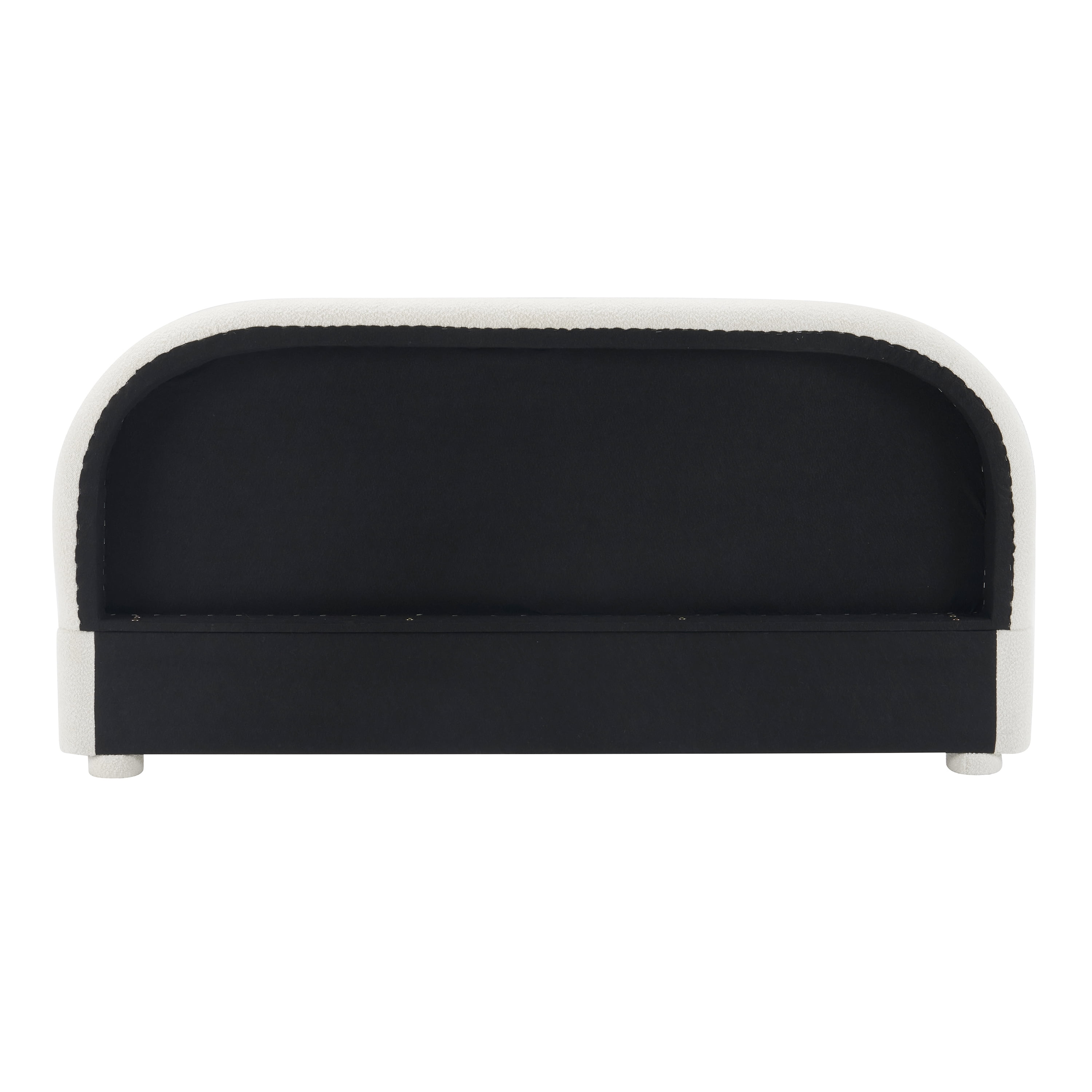 Noble House Queen Cream Style Upholstered Bed,Curved Textured Fabric Headboard with Solid Frame,Creamy White
