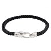 Arista Men's Bracelet With Lobster Lock in Black Leather Solid Stainless Steel, 8"