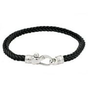 Arista Men's Bracelet With Lobster Lock in Black Leather Solid Stainless Steel, 8"