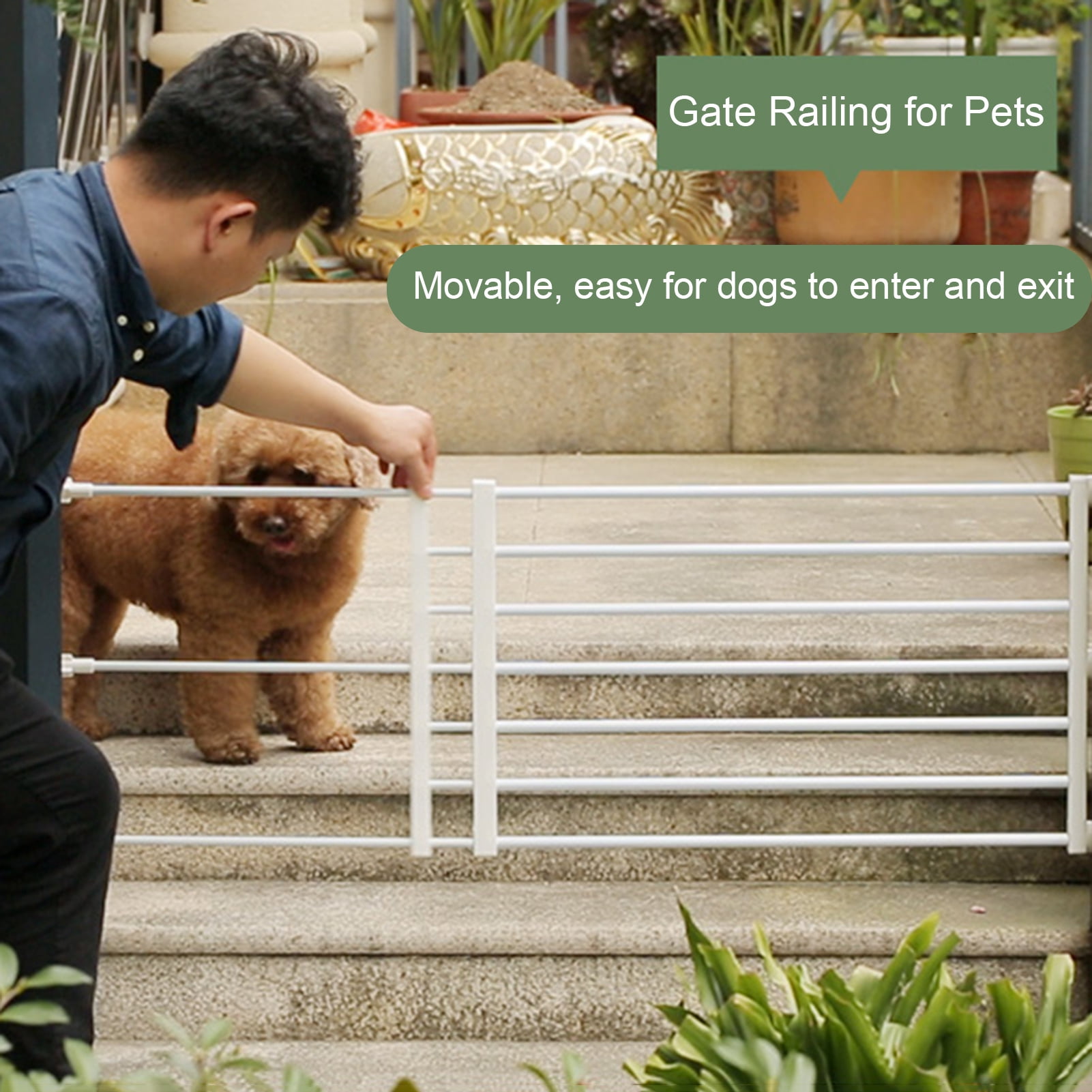 sunsanly Dog Gate with Door Punch-Free Design Expandable Width Short Pet Gate Stairs Doorways Metal Door Rail Indoor Gates for Small Dogs Puppy