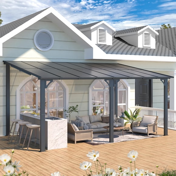 U-MAX 16' x 10' Wall-Mounted Gazebo, Lean-To Patio Gazebo for Backyard