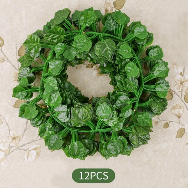 12Pcs Imitation Rattan Plastic Wall Hanging Green Plant Leaf Fake Flower Vines Decoration Type 1