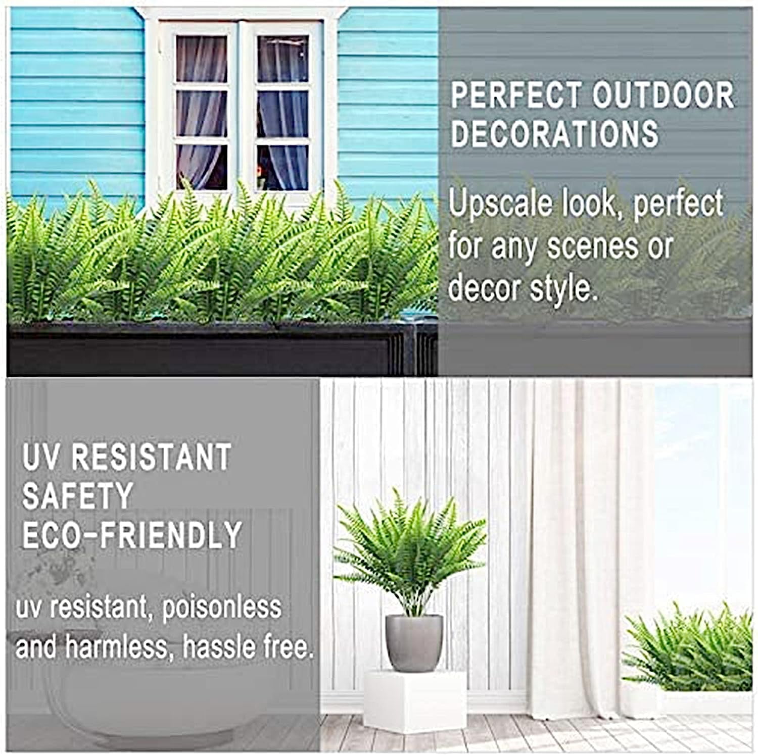 20 Bundles Artificial Plants Summer Decor Fake Plants Greenery Faux Plant Boston Fern Outdoor UV Resistant Artificial Flowers Plants Outside Indoor for Home Garden Spring Decor