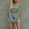 thumbnail image 5 of UYISJ Women's Long Sleeve Crop Tops Bell Sleeve Crew Neck Hollow Out Cover Up Solid Color Loose Fit Sweater Knitted Pullover Top Green S, 5 of 5