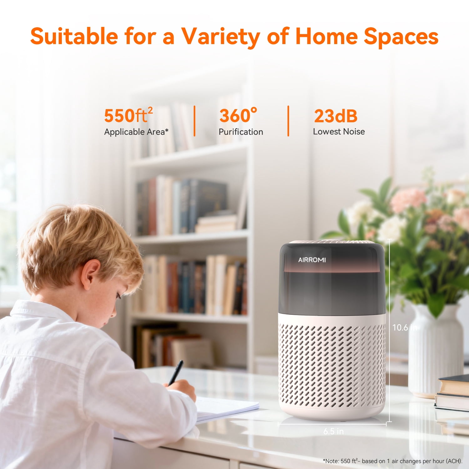 AIRROMI HEPA Air Purifier for Pet Owners, Included Activated Carbon Filter, Air Cleaner with Night Light for Allergies and Asthma Suffers,A2005,Beige