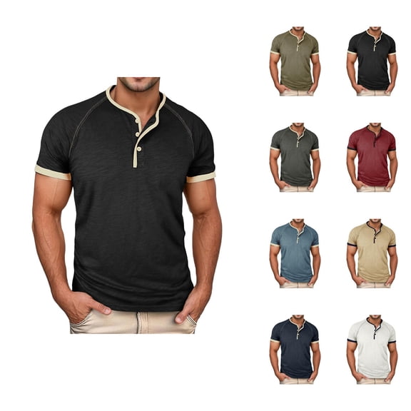 Henley Shirts for Men Summer Fashion Casual Short Sleeve Relaxed Fit Lightweight Tshirts Color Block Mens Tees