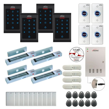 

Visionis FPC-8051 Four Doors Access Control Electromagnetic Lock For Outswinging Door 300lbs TCP/IP Wiegand Controller Box Indoor Use Only Keypad / Reader Software Included 20000 Users With PIR