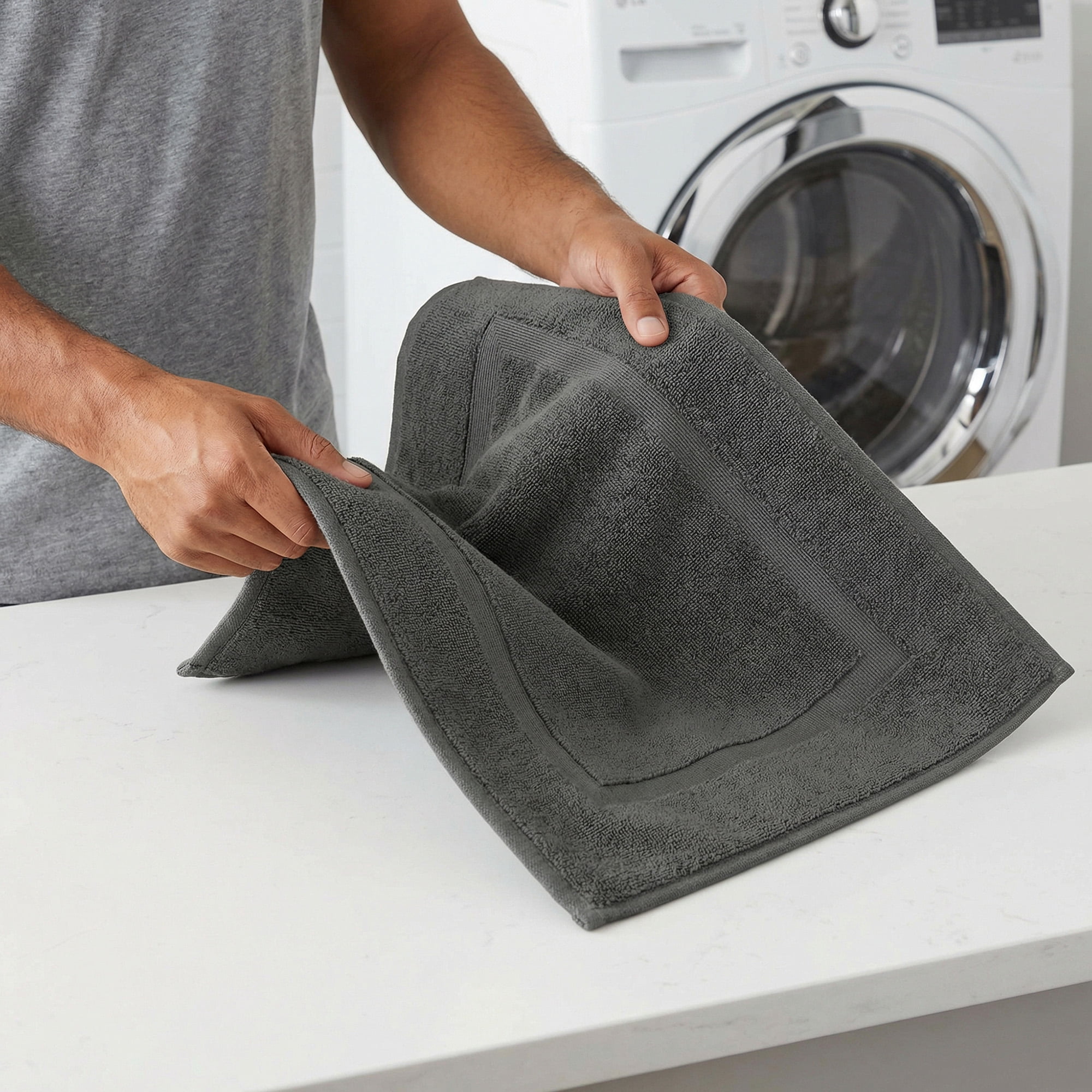 Unique Bargains Towel Cotton Banded Bath Mat Reversible Bath Rug Absorbent Grey 20" x 32"