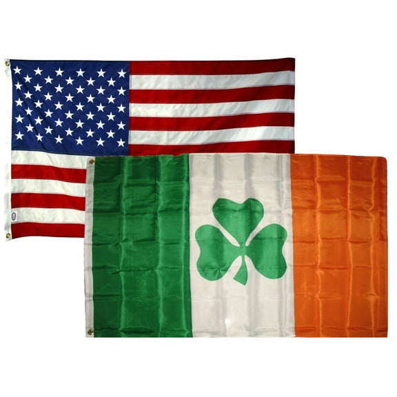 3x5 3'x5' Wholesale Combo Set USA American & Shamrock Ireland Irish Flags Flag