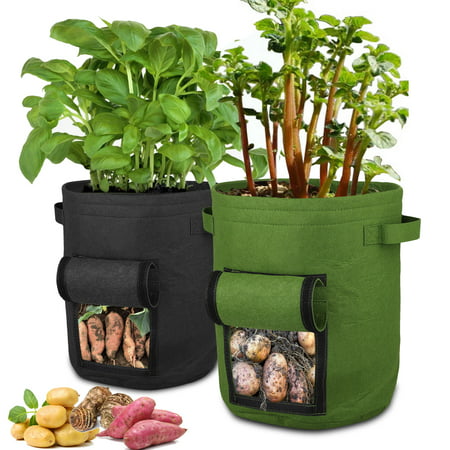 EEEKit 7 Gallon Garden Grow Bags Plant Growing Bags Durable Plant Growing Bags  Box Bucket Pot, Outdoor/Indoor Vegetables Bags Plant Container with Handle Access Flap Waterproof Container (Best Way To Water Container Plants)