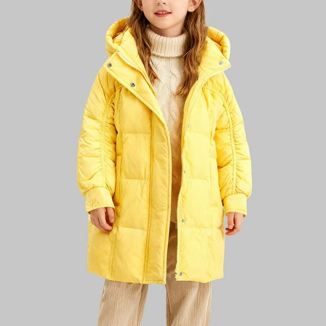 Parkas de manga larga, chaqueta de invierno para niñas, medianas a largas, chaqueta de plumón para niños, medianas a grandes, chaqueta con capucha de color liso, tops de algodón para niños