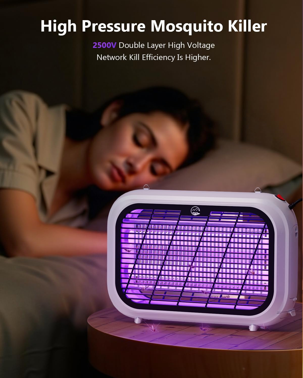 Indoor Electric Bug Zapper, Powerful Fly Zapper with Double-Layer High-Voltage Grid, All-Round Mosquito Catcher for Mosquito/Fly/Moth/Gnat, LED Trap, Removable Tray & 2 Replace Light Tube, Hangable
