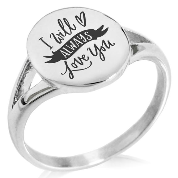 Stainless Steel I Will Always Love You Minimalist Oval Top Polished Statement Ring