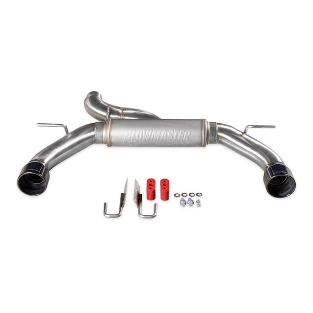 Flowmaster Exhaust System Kit 738123 Signature Series Cat-Back System; 304 Stainless Steel; With Muffler; 3 Inch Pipe Diameter; Single Exhaust With Dual Exit; Dual Split Rear Exit