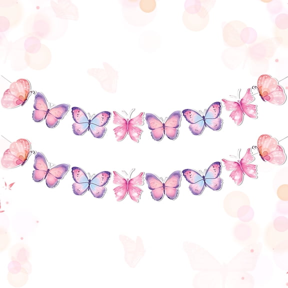 Pink Butterfly Garden Hanging Banner Decor Set - Watercolor Gradient Fairy Party Supplies for Romantic Theme Events