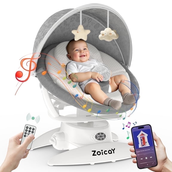 Zoicay Baby Swing, Baby Rocker Stationary Seat Infants Swing 3-IN-1 Design,  Motion Detection, 5 Speeds & 3 Modes,12 Melodies & Bluetooth Music, White
