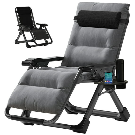 FICISOG Zero Gravity Chair with Adjustable Pillows and Cup Holder Trays for Tanning,Gray