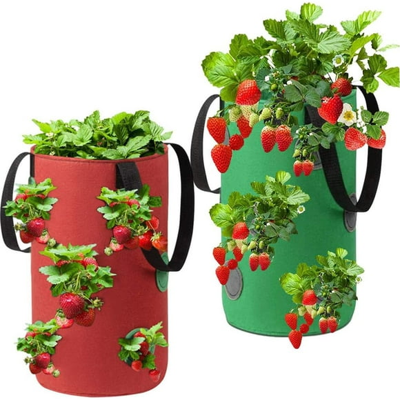 Hanging Strawberry Planter, Breathable Non-Woven Fabric Reinforce Handle Vegetable Grow Bag for Patio Garden Strawberries, Radishes, Carrots, Tomatoes (High Load Capacity)