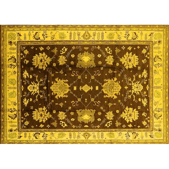 Ahgly Company Indoor Rectangle Oriental Yellow Traditional Area Rugs, 7' x 9'