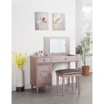 thumbnail image 2 of Rose Gold Bedroom Vanity Set with Flip Top Mirror and Cushioned Stool, Study Writing Desk with Wood Frame and Round Pull Handles, 1 Big Storage Cabinet &1 Drawer & 1 Open Up Mirror Storage Space, 2 of 7