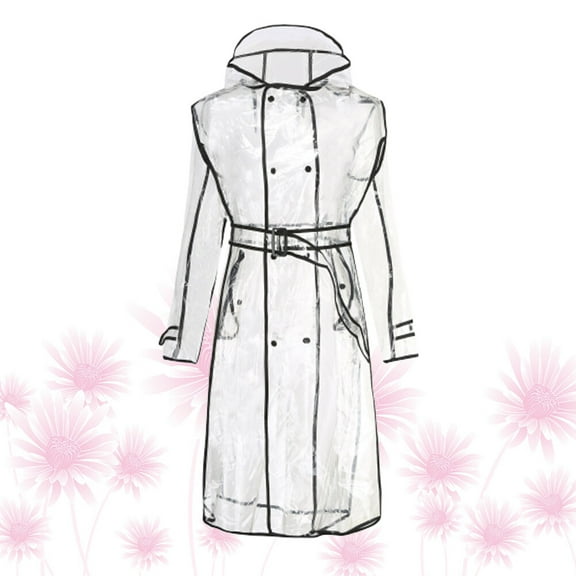 Transparent Hooded Raincoat Waterproof Rainwear Hoodie Active Rain with Belt for Men Size 170- 185cm