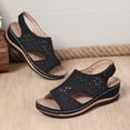 thumbnail image 6 of Women Hollow Out Breathable Sandals rthopedic Wedge Sandal Dressy Flat Open Toe Slingback Platform Espadrilles Sandals Casual Strappy Slip on Sandal Beach Anti-Slip Shoes, 6 of 9