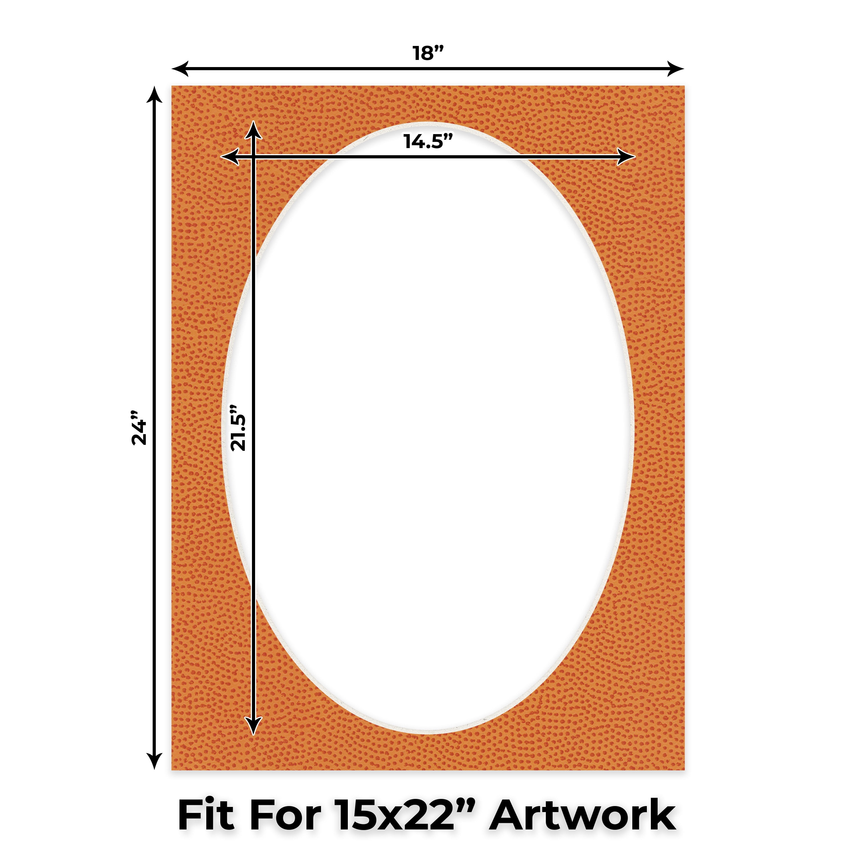 Basketball Texture Picture Frame Mat for 18x24 Frames - Oval Opening for 15x22 Photos - 1 Mat