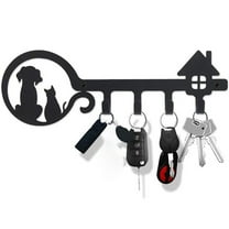 Protoiya Key Holder,Wall Mounted Black Metal Cat Dog Vintage Decor Home Sign for Entryway Front Door, Kitchen, Garage, Office with 4 Key Hooks Rustic Metal Hanger Display