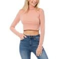 thumbnail image 5 of Made by Olivia Women's Solid Long Sleeve Mock Neck Solid Crop Top T Shirt, 5 of 6