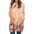 thumbnail image 5 of WTOBBY Women's Fashion Casual Retro Floral Print V-Neck Mid-Length Tunic Tops with Pockets, 3/4 Sleeve Blouses for Stylish and Comfortable Shirt Wear,Rose Gold S, 5 of 5