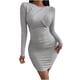 thumbnail image 1 of Vestido sin tirantes con cuello en V y mangas largas de color sólido con nalgas sexy informal a la moda para mujer Fridja  NMB1005, 1 of 8