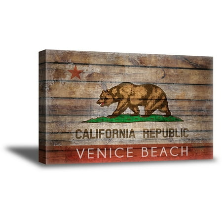 Awkward Styles California Flag Wall Decor Venice Beach Canvas Decor CA Flag Printed Art California Lovers Home Decor Cali Bear Flag Framed Artwork Venice Beach Decals for Room Ready to Hang (Best Way To Hang A Flag On A Wall)