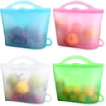 thumbnail image 1 of Sacs de Rangement Alimentaire en Silicone 4 Paquets de Sacs de Rangement Alimentaire Réutilisables (Debout) Adaptés pour le Stockage de Divers Aliments Congélation, Conservation, Cuisson, Chauffage (Bleu Blanc Rose Vert), 1 of 5