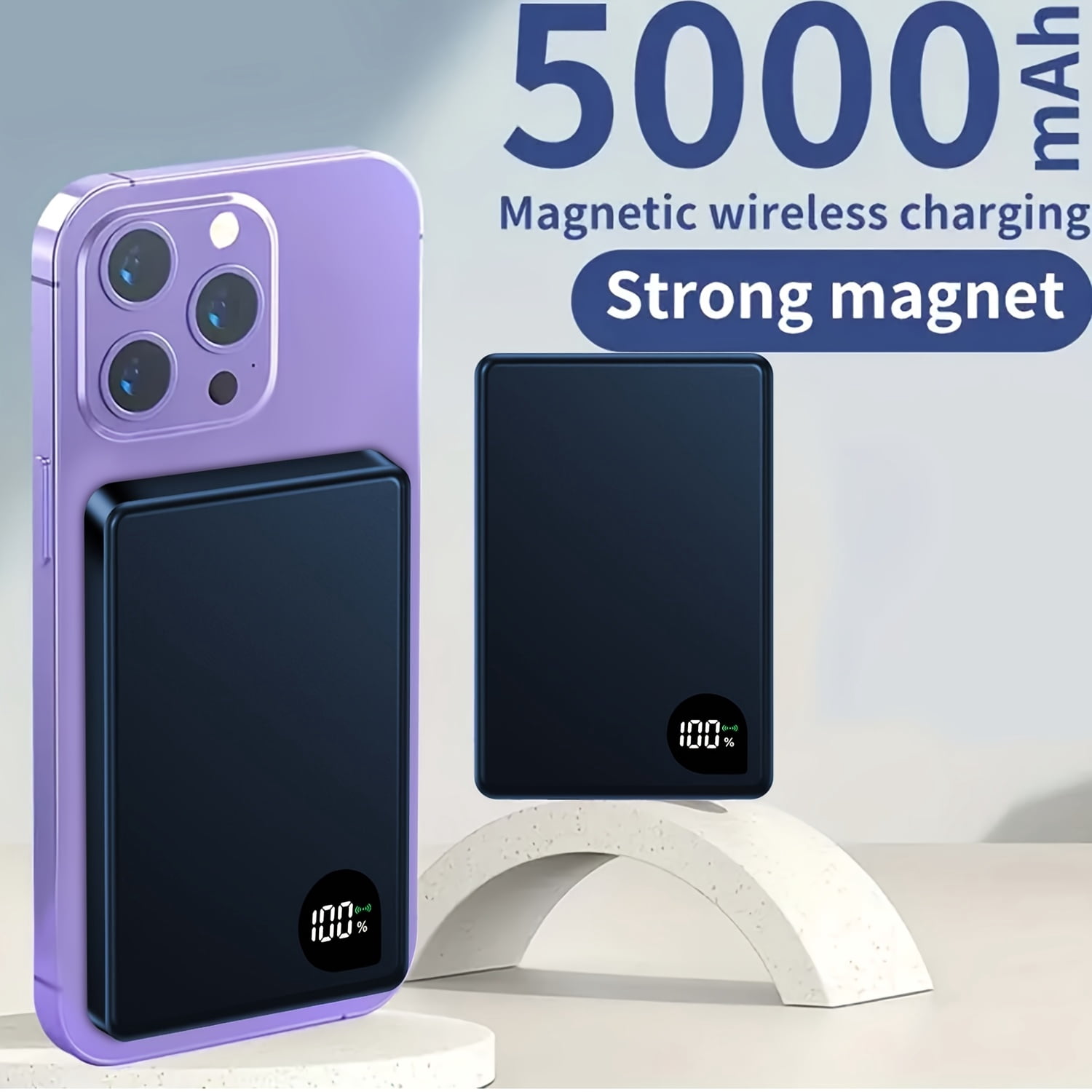 Magnetic Slim Portable Charger, 5000mAh Wireless Power Bank Battery Pack with LED Display And Comfortable Grip Only for iPhone 17/16 Pro/16 Pro Max/15/14/13/12 Series