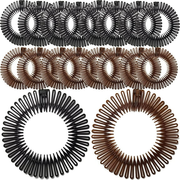 Flexible Plastic Circle Tooth Headbands - 20 Pack Hair Wrap Holders for Women