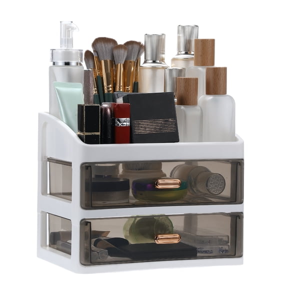 Unique Bargains Makeup Organizer Countertop 2 Clear Drawer Makeup Organizer for Lotions Lipstick Brushes for Counter