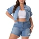 thumbnail image 1 of Chaquetas de mezclilla de talla grande Agnes Orinda para mujeres, con botones en la parte delantera, mangas enrolladas, chaqueta de mezclilla recortada 3X, azul claro, 1 of 5