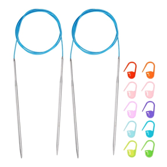 Uxcell 2pcs Knitting Needles Size US 5(3.75mm) Circular Needle 39 Inch(100cm) Round Metal Stainless Steel Needle with Markers for Handmade Projects DIY Knitting