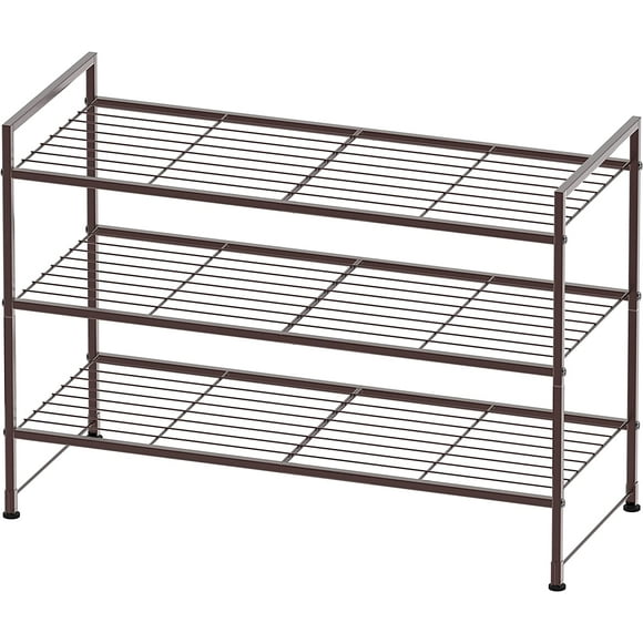 AIR-SimpleHouseware 3-Tier Stackable Wired Grid Shoe Racks with Shelves for Storage Organizer, Bronze