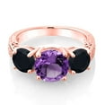 thumbnail image 3 of Gem Stone King 3.30 Ct Round Purple Amethyst Black Onyx 18K Rose Gold Plated Silver Ring (Size 5), 3 of 5