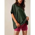 thumbnail image 4 of Women Crew‑Neck Oversized Short‑Sleeve T‑Shirt, Loose Drop‑Shoulder Side‑Slit Hem Casual Summer Tunic Blouse Tops, 4 of 15