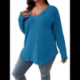 thumbnail image 1 of Suéter Informal de Punto con Cuello en V y Larga para Mujer, Talla Grande Azul 4XL, 1 of 8