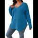 thumbnail image 1 of Suéter Informal de Punto con Cuello en V y Larga para Mujer, Talla Grande Azul 4XL, 1 of 8