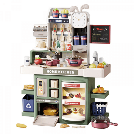 Kitchen Playset Pretend Play Toy with Realistic Spray, Oven & Coffee Machine Kitchen Accessories Set for Kids Boys Girls(Green)