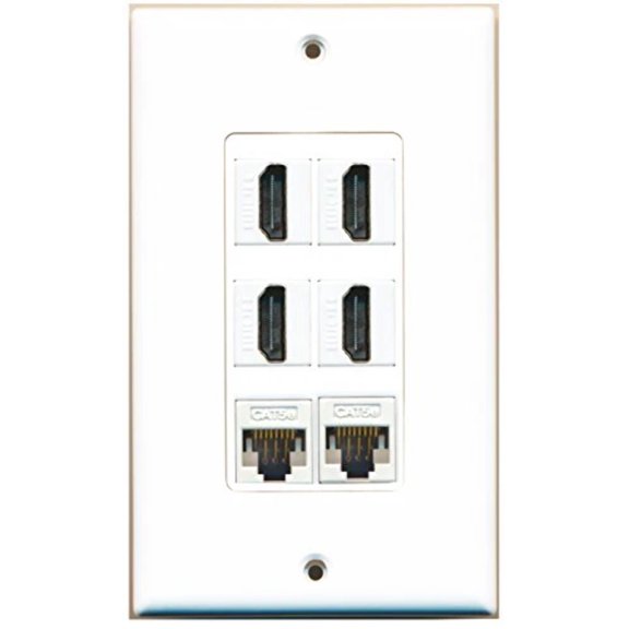 RiteAV - 4 Port HDMI 2 Port Cat5e Ethernet White Wall Plate Decorative