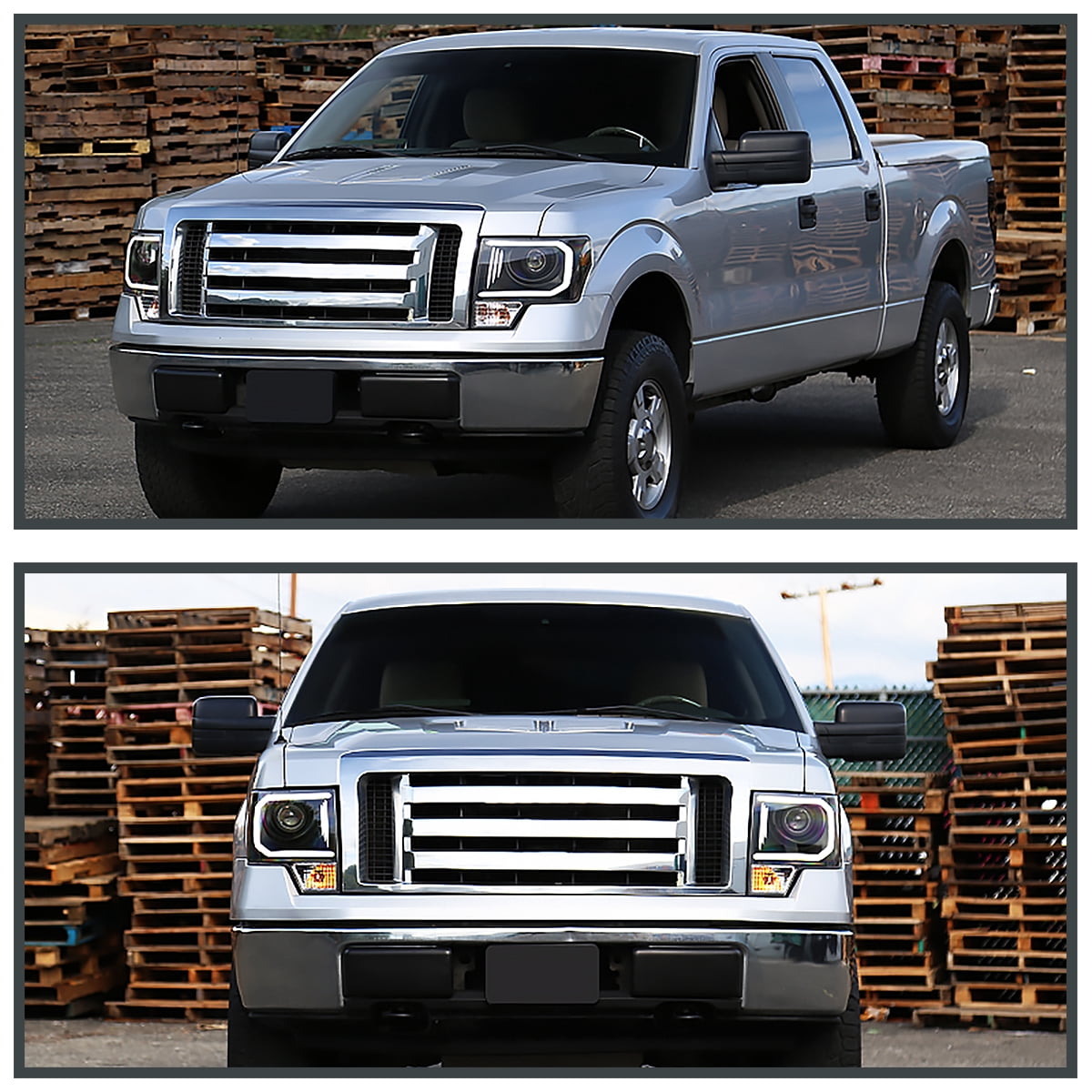 Spec D Tuning 2LHP F15009 8 RS F 150 Projector Headlights w/ LED Light Strip   Chrome