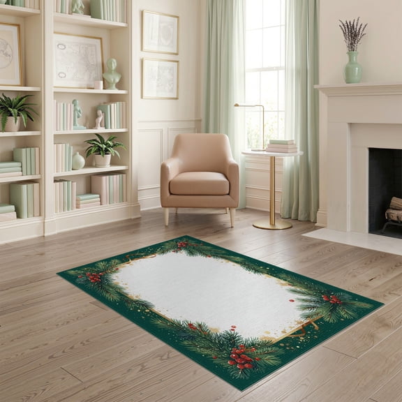 ODIKA Fuzzy Festive Fluffy Border Alfombra Para Sala Shaggy Furry Whote Non-Slip Chair-Friendly for Home Office, Gaming Room, Under Desk